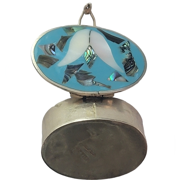 Alpaca Mexico Abalone Floral Inlay Pill Box Hinged Snuff Trinket Vintage Silver - Picture 3 of 17